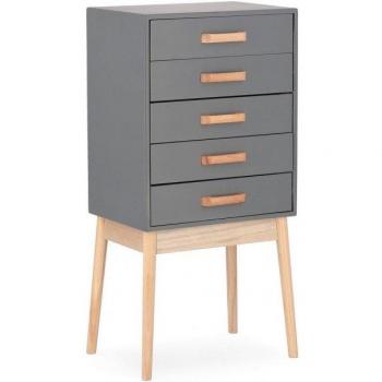 Moderne Kiefernholz Kommode Grau, 5 Schubladen