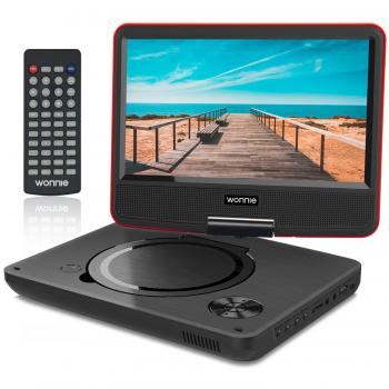 WONNIE 9.5 Tragbarer DVD-Player mit Auto-Ladegerät und Stromadapter (Rote)