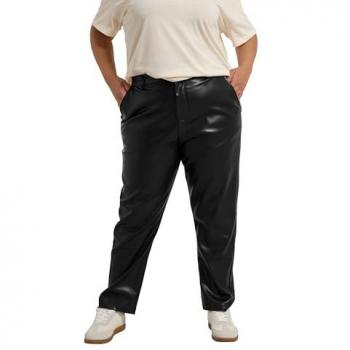 Bold Black Faux Leather Straight Leg Jeans for Her