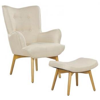 Chaire moderne à repose-pieds, finition beige clair Vejle, tissu rembourré