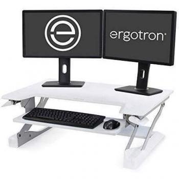 Ergotron WorkFit Steh-Sitz Arbeitsplatz, Monitor Erhöhung, Holzoptik
