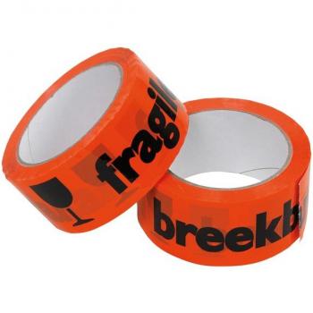 Waarschuwingstape breekbaar/ fragile 50mmx66m oranje/zwart