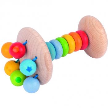 Hochet en bois arc-en-ciel