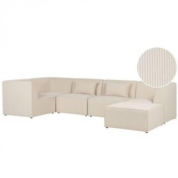 Beige Corduroy 4-Seater Modular Right Corner Sofa with Ottoman