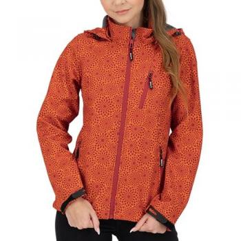DEPROC Softshell Damenjacke 46 L – rot Chili, leichtes All‑Over‑Print