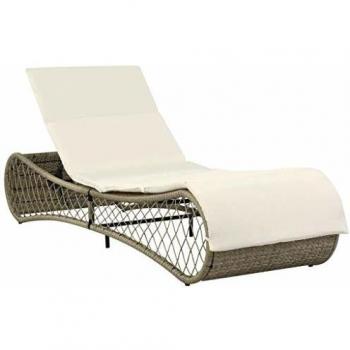 Lettino da Sole con Cuscino in Polyrattan Grigio