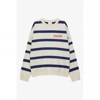 Felpa VOGUE a Righe Blu con Ricamo Rosso