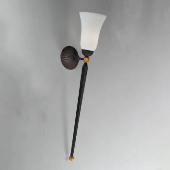 Wandbeleuchtung Antico, Scavoglas eckig, Schmiedeeisen, 58 cm