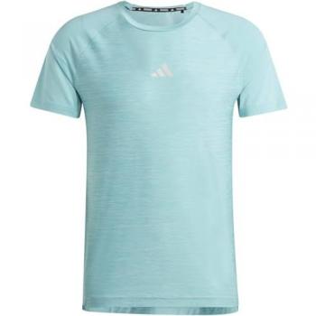 Adidas Performance Gym+ T-Shirt meliertes Mintgrün mit blauen 3-Streifen Herren L