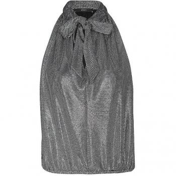 Silbernes Blusentop mit Stehkragen für Damen, Größe 42