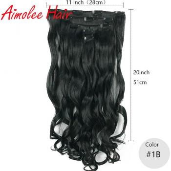 5 pcs/set 20 Long Wavy Black Brown Highlight Hair Extensions Synthetic with 11 Clips