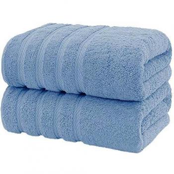 Casa Copenhagen Bella Set de 2 Serviettes de Bain en Tissu Éponge Bleu Ciel avec Frange Blanche