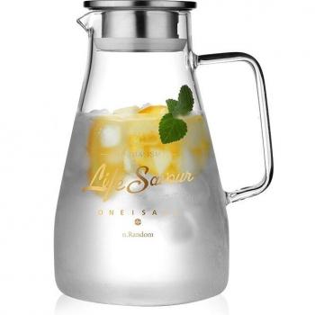 Jarra de vidrio para bebidas con tapa de acero inoxidable 1.5L