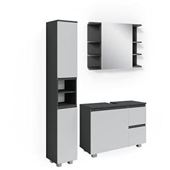 Mobili Bagno Antracite 3 Parti con Armadio Alto J-Shape