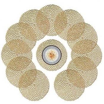 Elegant Washable Gold Round Table Mats for Dining (12 Pack)