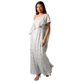 Coast Women's Light Blue Metallic Maxi Dress, Petite, One-Shoulder – 12
