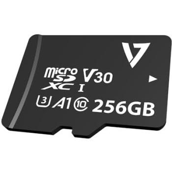 Carte V7 256 Go – MicroSDXC UHD, vidéo V30, adaptateur noir