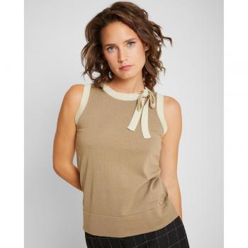 Top sin mangas de punto para mujer con cuello redondo