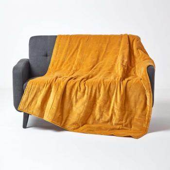 Couverture en Velours Jaune Moutarde 150x200 cm