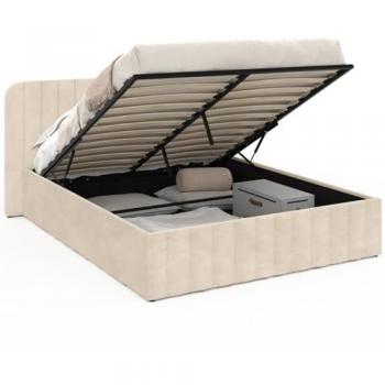 Alba Lit double coffre avec tête en velours beige (160 × 200)
