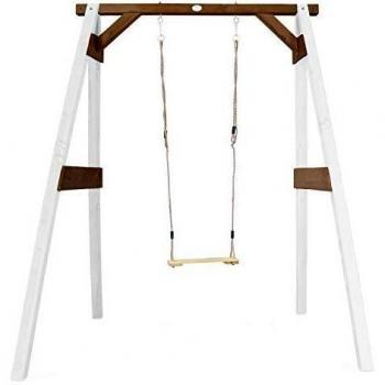 AXI Einzelschaukel Set aus FSC Holz in Weiß/Braun für Kinder mit Gestell 207x181x160 cm