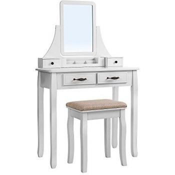 Table de maquillage SONGMICS, 2 tiroirs, Miroir et tabouret, Blanc