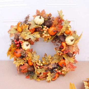 Pumpkin Maple Wreath Autumn Festival Wreath Door Hanging Home Decor Christmas Door Garland