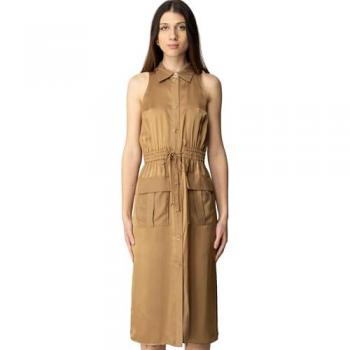 Abito lungo in envers satin Twinset, tonalità golden green, Taglia 44