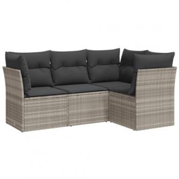 VidaXL 4-teiliges Lounge-Set für den Garten mit Kissen Hellgrau Poly Rattan