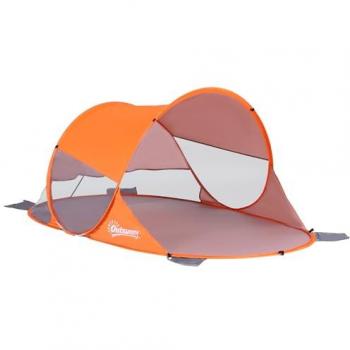 Tente de Plage Pop-up Automatique Outsunny avec Protection UV et Tapis de Sol Grand Orange