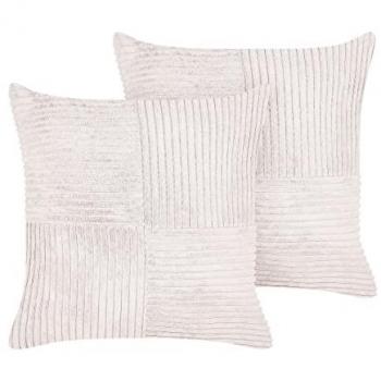 Set of 2 Decorative Throw Cushions Off-White Corduroy 43 x 43 cm Striped Design