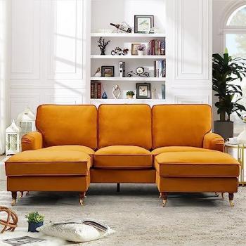 Woodbury Orange Velvet Corner Sofa