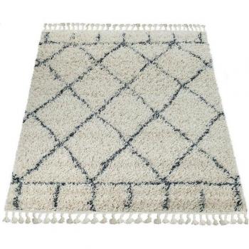 Tapis Shaggy Luxe Poils Longs Crème Bleu 160x230 cm