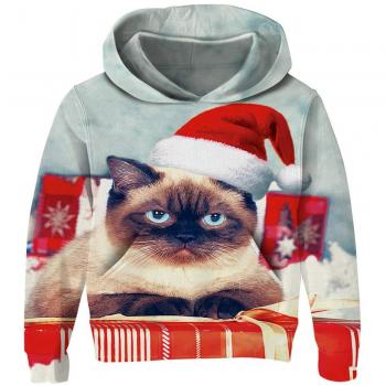 Katzen-Santa Hoodie RAISEVERN – Kordelzug, 3D-Druck, XMS-Style