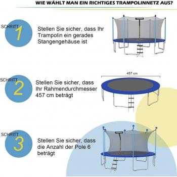 Sécurité Trampoline Coast Ø457 cm – Filet Noir à Boucles et Zip