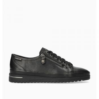 JUNE Black Leather Sneakers – 38, Femmes, Talon Compensé 2.5 cm, Zip, Bout Rond