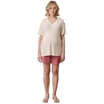 T‑shirt col V pour femmes enceintes, lin & viscose – écru