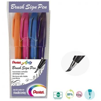 Pentel Sign Pen Brush Touch 4er Set, sortiert