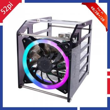 52Pi Rack Tower Case with RGB LED and Cooling Fan for Raspberry Pi 4 B / 3 B+ / 3 B / Jetson Nano