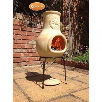 Solar Glow 750mm Yellow Clay Chiminea Wood Burner with Top Cover