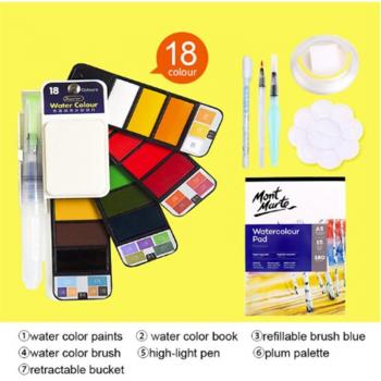 Palette de peinture aquarelle solide 18/25/33/42 avec stylo brosse à eau