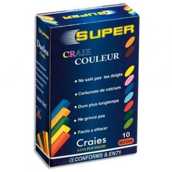 Boîte de 10 craies anti-poussière assorties