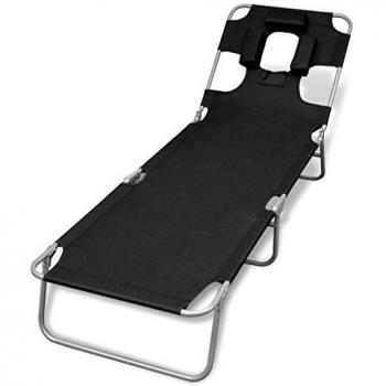 VidaXL Tumbona plegable de acero y cojín de cabeza azul