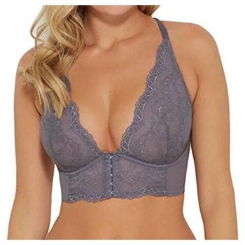 Longline Lace V‑Bügel BH – Platin, Frontverschluss, 1‑teilig