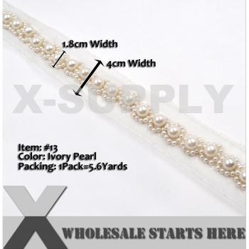Bolsa de Encaje Blanco Marfil con Cuentas de Perlas y Cintas – Kit de 5,6 Yards