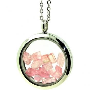 Collier tourmaline rose brut couleur argent – Modèle médaillon