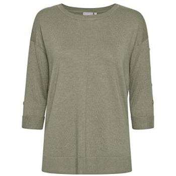 Fransa Rundhalspullover FRBesmock Damen Feinstrickpullover mit Zierknöpfen in Grün Größe L