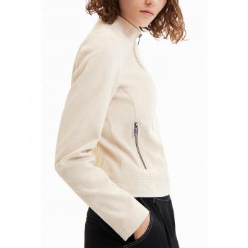 Desigual Weiße Biker‑Jacke im Wildleder‑Stil, PU, XS