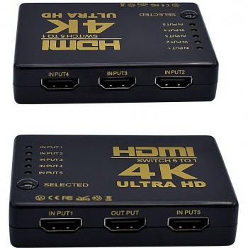 Conmutador HDMI 4K/HD 1080p 5 en 1 con Selector IR