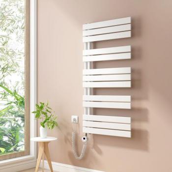 Scaldasalviette 120x60cm Unilaterale, Termostato, Design Asimmetrico – Bianco